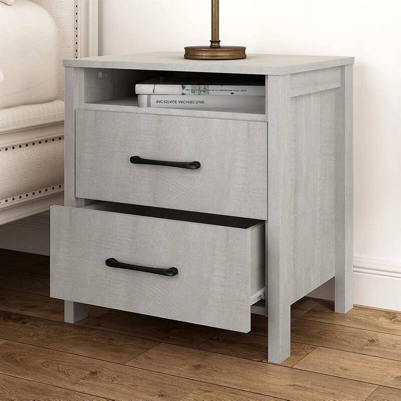 Modern 2-Drawer Bedside Table Nightstand with Shelf Wood Minimalist Bedroom Furniture