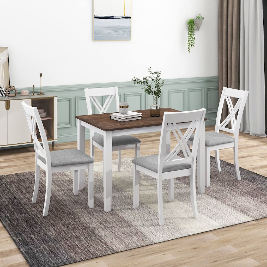 Rustic Wood Dining Table Set for 4 with X Back Chairs Small Space
