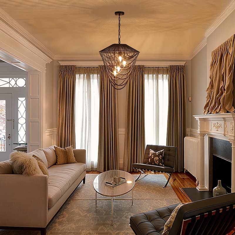 4-light Black Beaded Chandelier - 19.69"x19.69"x23.62"