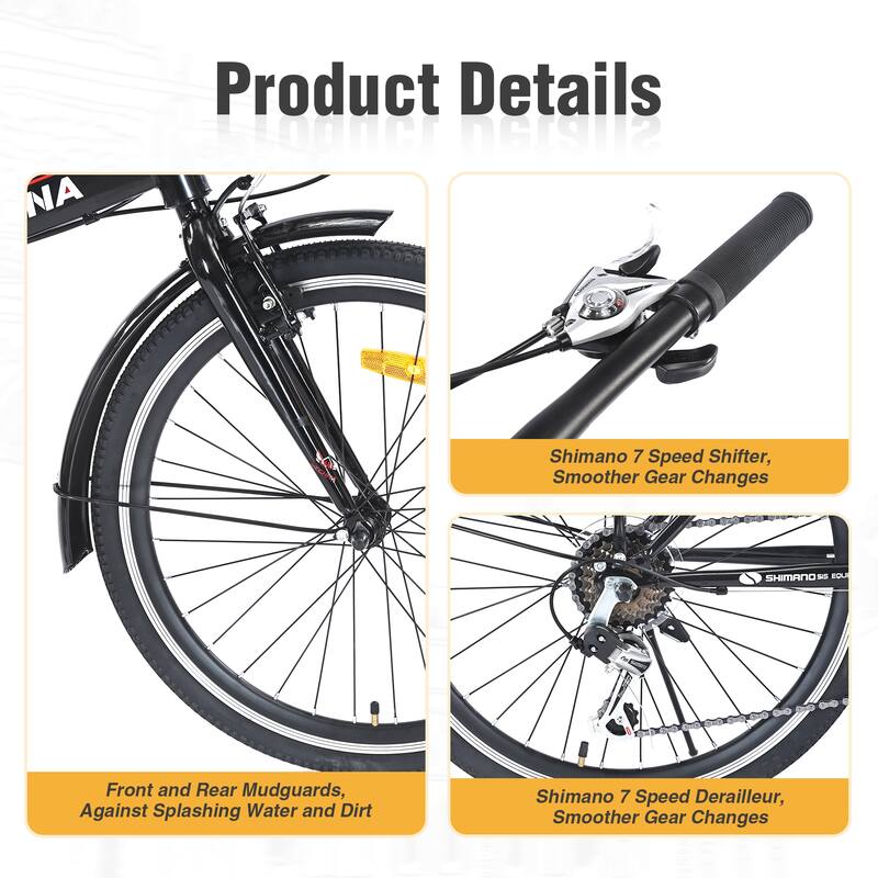 24" Folding City Bike, Shimano 7 Speed Road Cycling Bicycle with Dual V-Brake, Steel Frame for Teens, 16 Years and Up