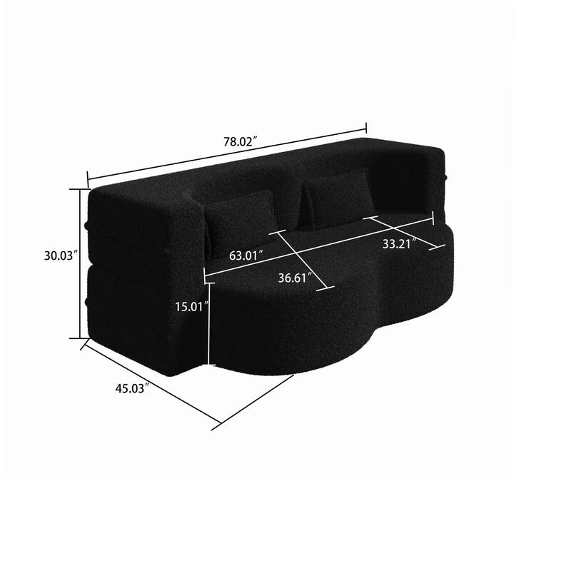 Modern Minimalist Compressed Upholstered Convertible Two-Seater Sofa Bed with 2 Pillows