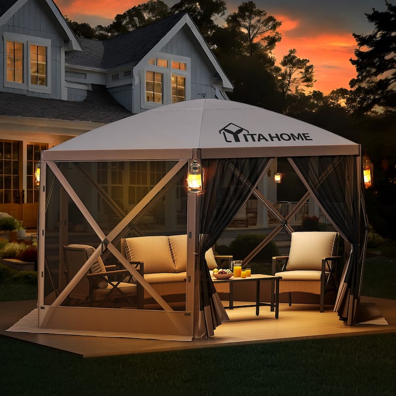 Outdoor 6-Sided Hexagon Pop-up Party Tent with Mesh Netting Walls