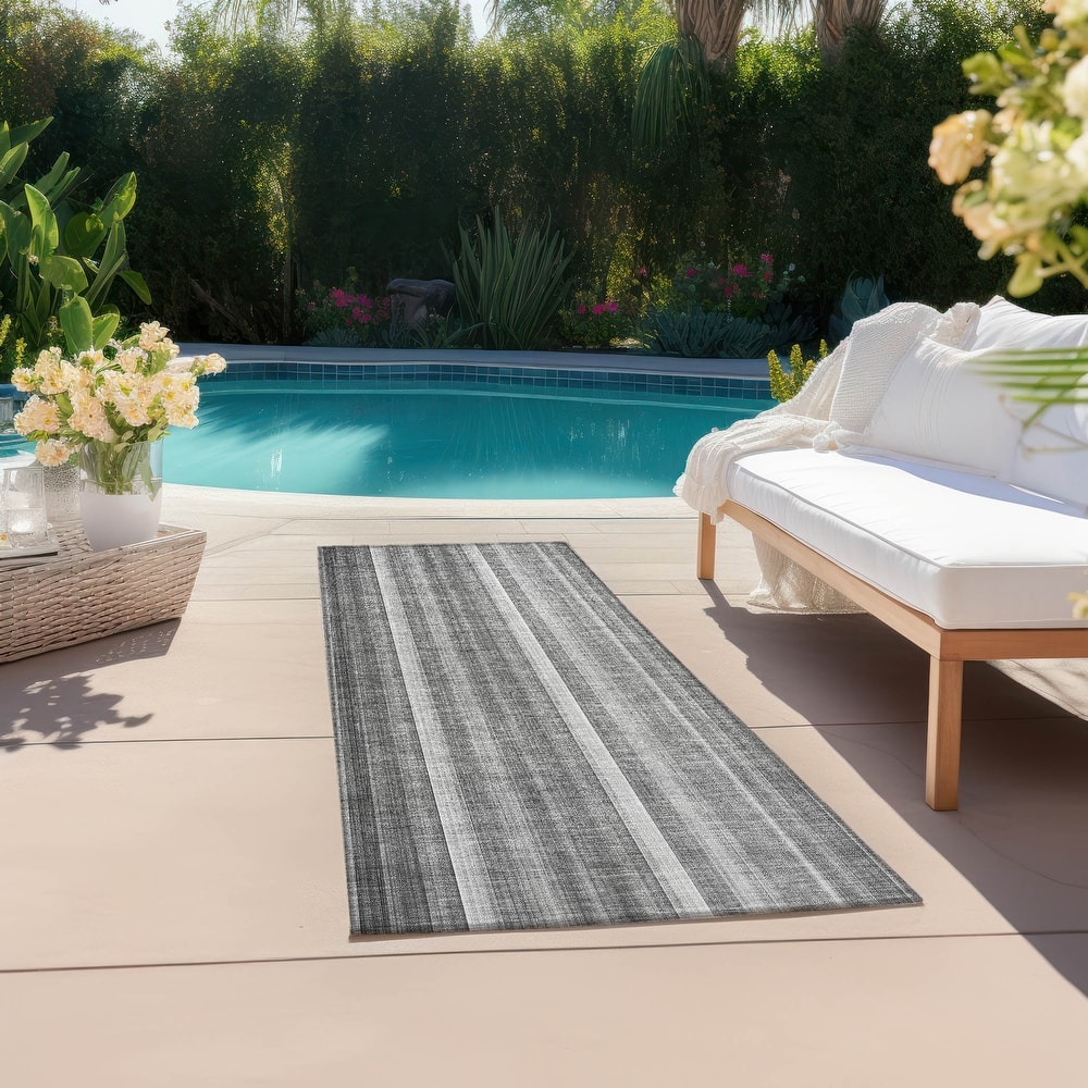 Machine Washable Indoor/ Outdoor Striped Chantille Rug