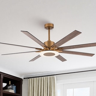65" Aged Brass 8-Blade Windmill Ceiling Fan with Light and Remote