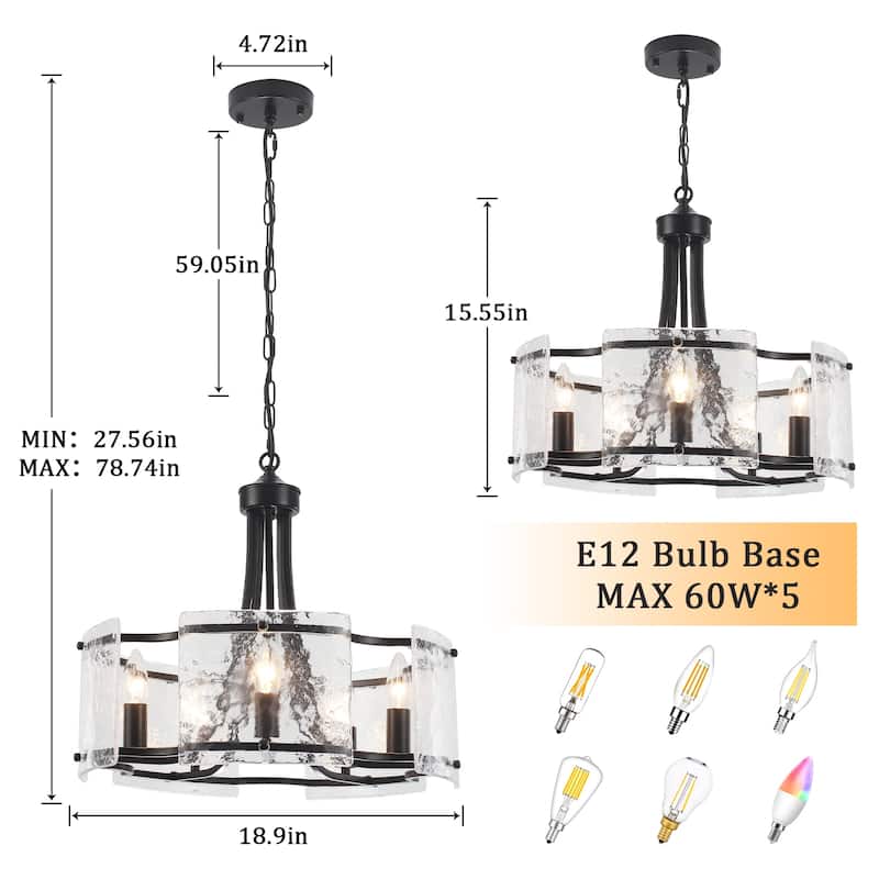 18.9inch Modern Simple Design 5 light Pendant With Flower Metal Frame And Water Ripple Glass Decorative Piece for Multiple Rooms