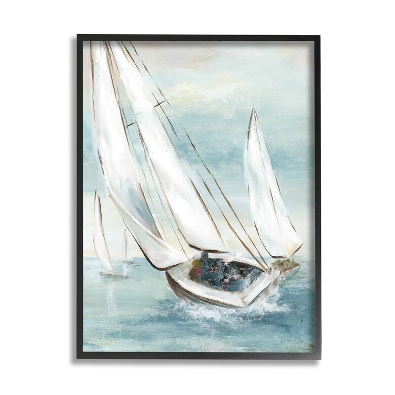 Stupell Sailboat Watercraft Sailing Water Splashing Ocean Waves Framed Wall Art - Blue