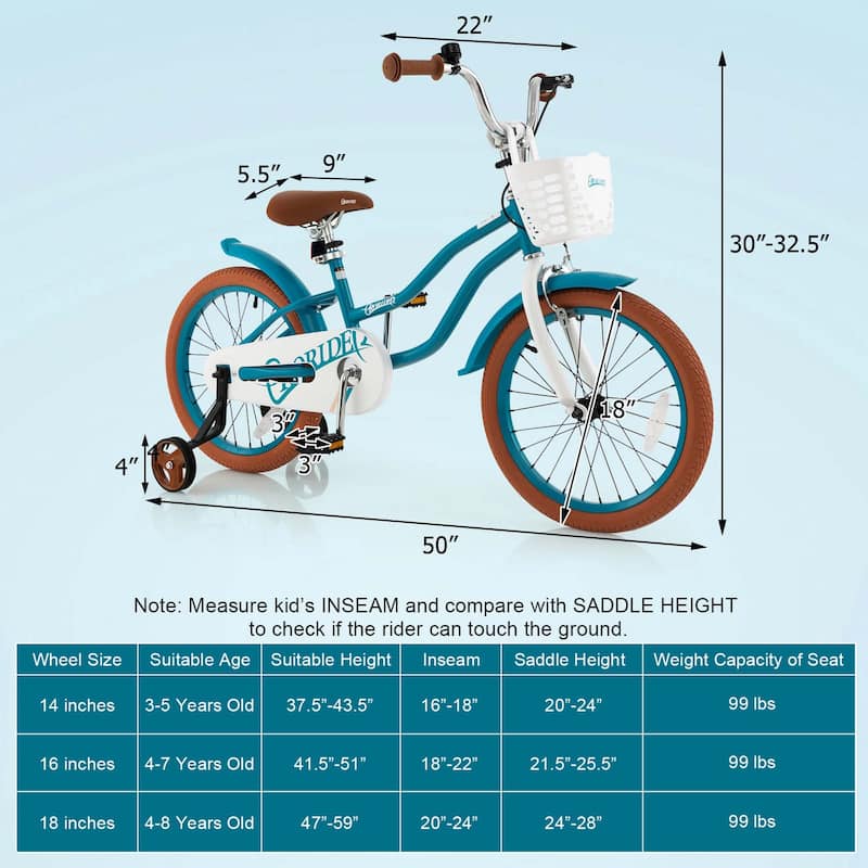 18'' Kids Bike Adjustable Bicycle w/ Training Wheel for 4-8 Years