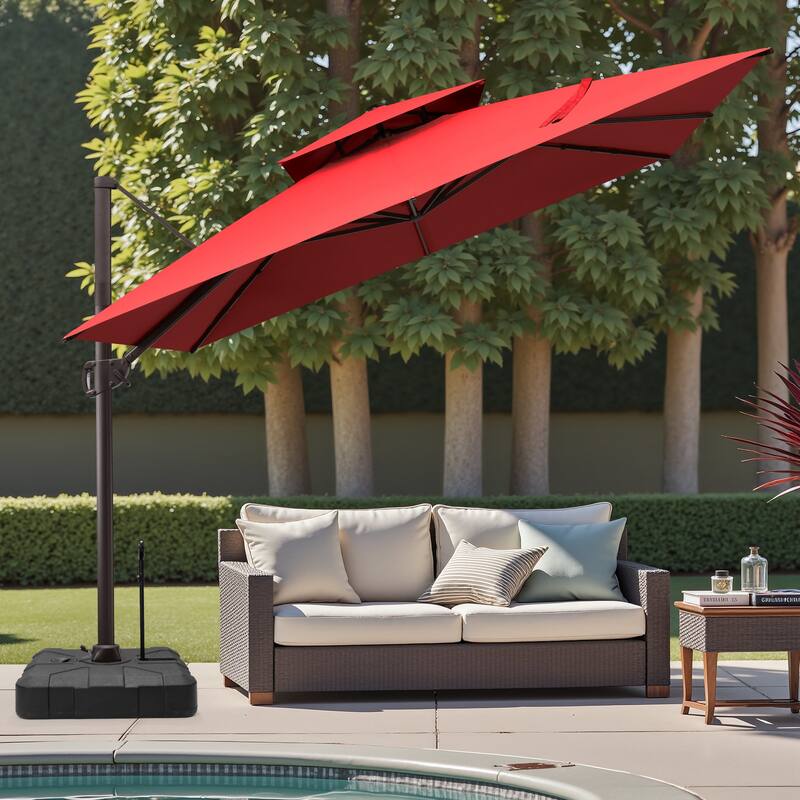 11 FT Square Outdoor Patio Double Top Cantilever Umbrella with Rod Base