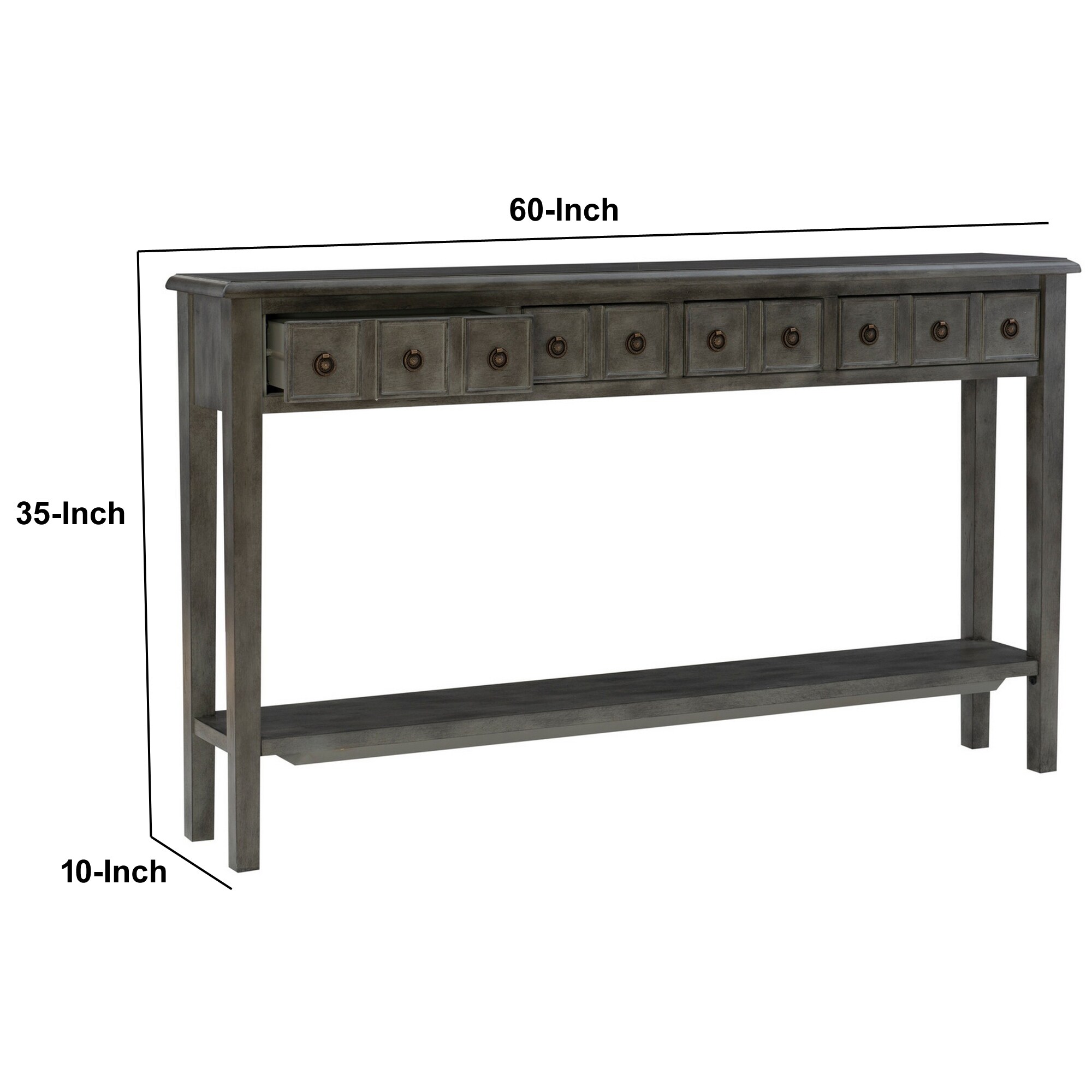 60 Inches 4 Drawer Console Table With Bottom Shelf