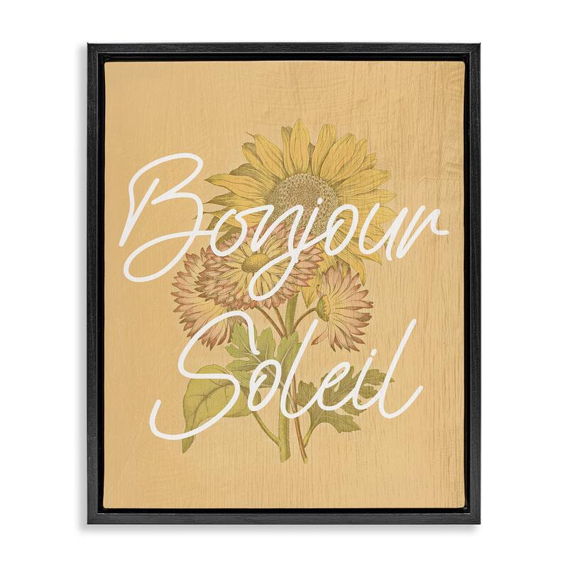 Stupell Hello Sunshine French Phrase Framed Floater Canvas Wall Art Design By Lil' Rue - 17 x 21 - Black