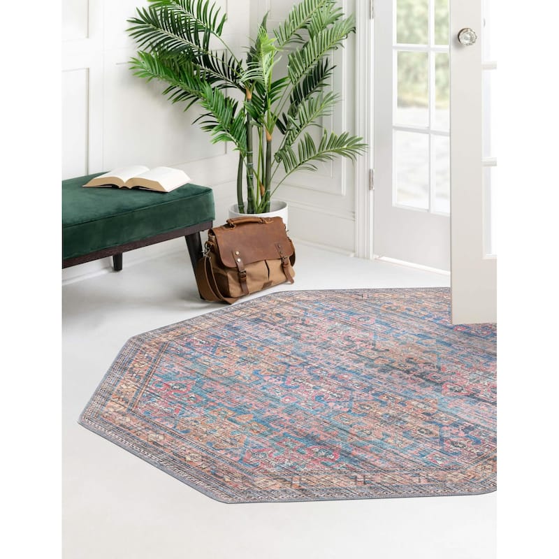 Transitional Pria Collection Area Rug - 5'3"x5'3" Octagon - Antique Blue