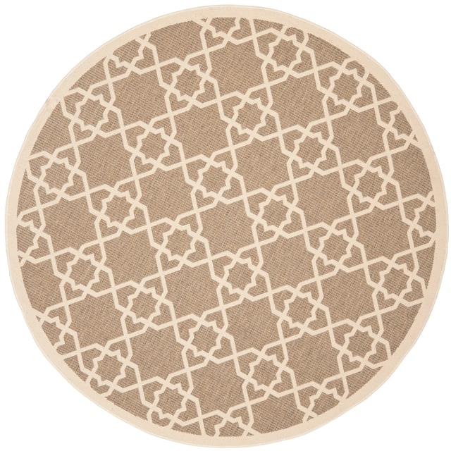 SAFAVIEH Courtyard Lawanda Trellis Indoor/ Outdoor Waterproof Patio Backyard Rug - 6'7" x 6'7" Round - Brown/Beige