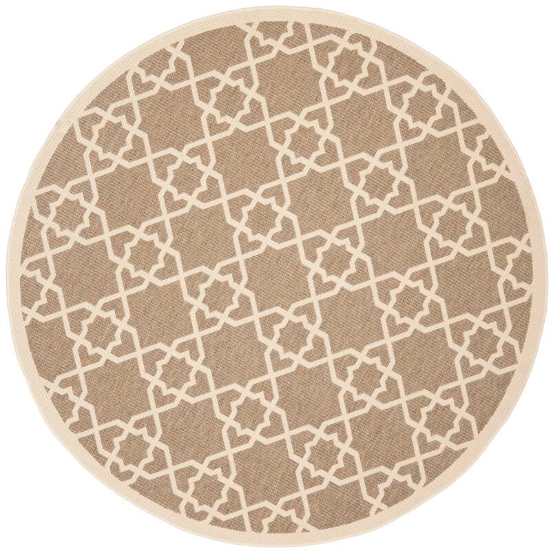 SAFAVIEH Courtyard Lawanda Trellis Indoor/ Outdoor Waterproof Patio Backyard Rug - 6'7" x 6'7" Round - Brown/Beige
