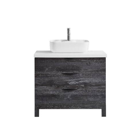 Spencer 36 in. Vanity in Grey with Artificial Stone Vanity Top in White with White Vessel Sink
