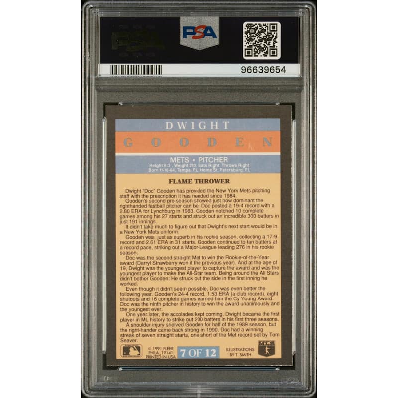 Dwight Gooden 1991 Fleer Pro-Visions Signed Baseball Card #7 Auto Graded PSA 9 - 8'6" x 11'6"