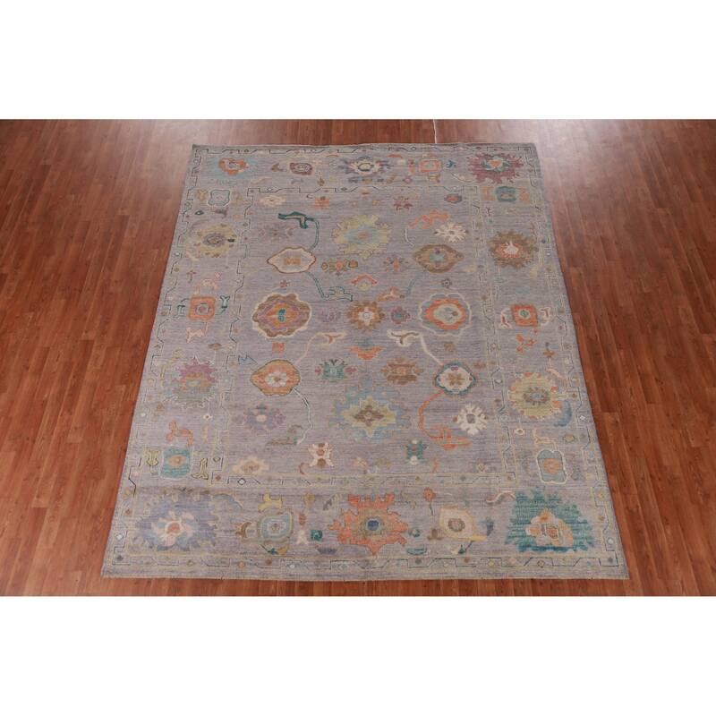 Hand Knotted Oriental 100% Wool Carpet Transitional All-Over Purples Oushak Area Rug - 9' 10'' X 8' 1''