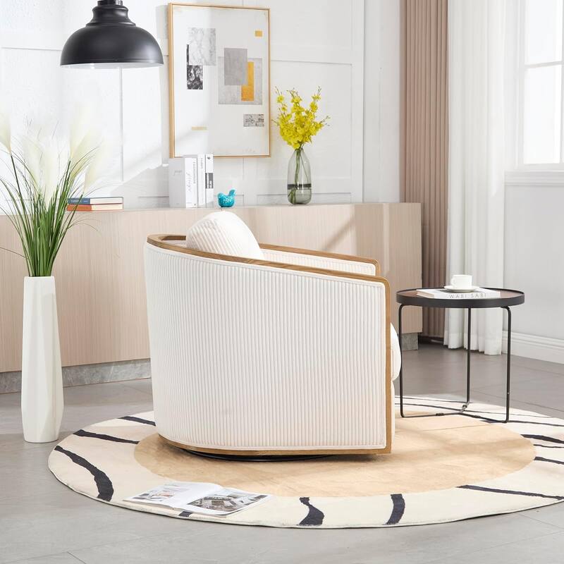 Roomfitters Modern Corduroy Swivel Barrel Chair, 360 Lounge Club Chair with Deep Seat for Living Room or Office