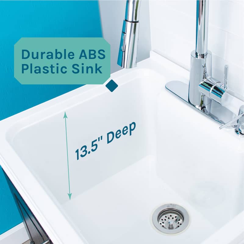 TEHILA Black Utility Sink Cabinet, High Arc Faucet, Soap Dispenser
