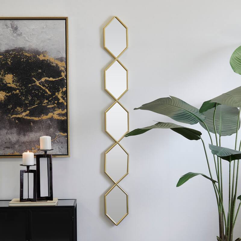 Metal Slim Stacked Chain 5 Layer Wall Mirror with Various Pattern and Foil Detailing - Silver, Gold, or Black