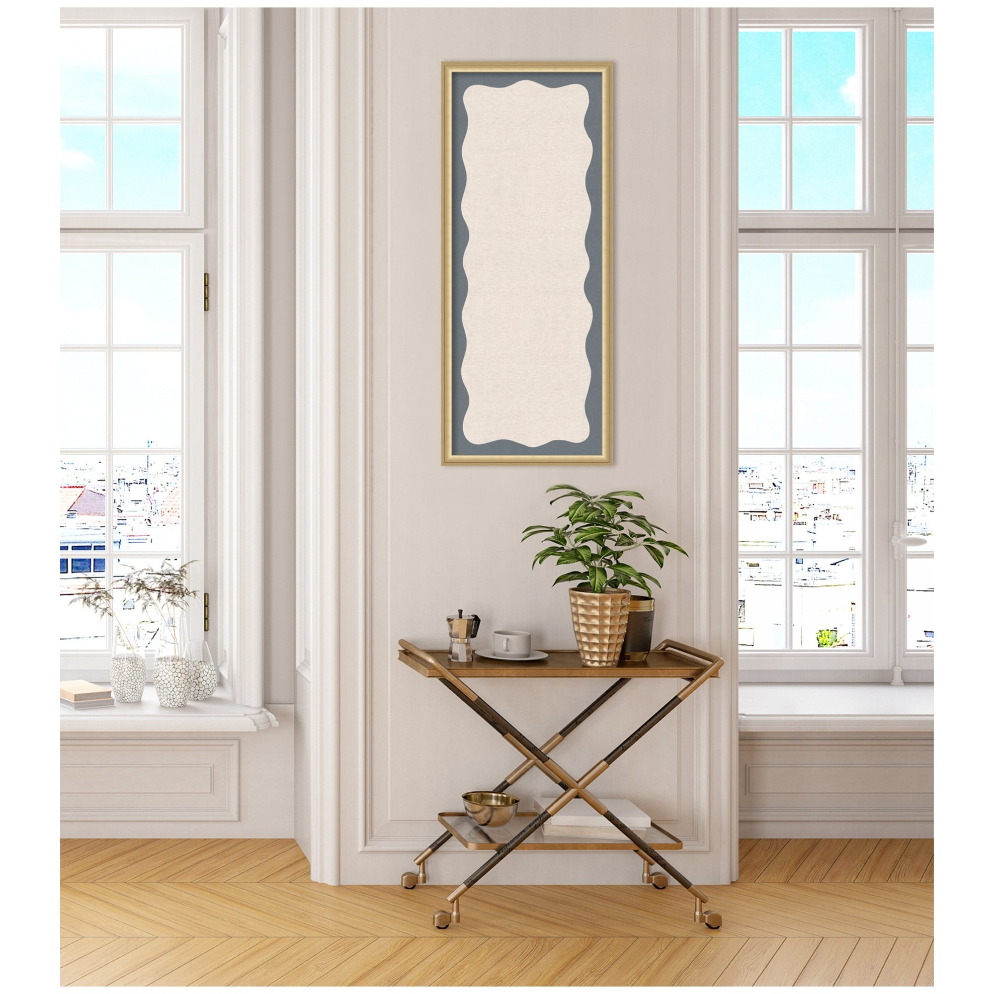 Kate and Laurel Framed Fabric Pinboard Wavy Linen and Smokey Blue Wall Organization