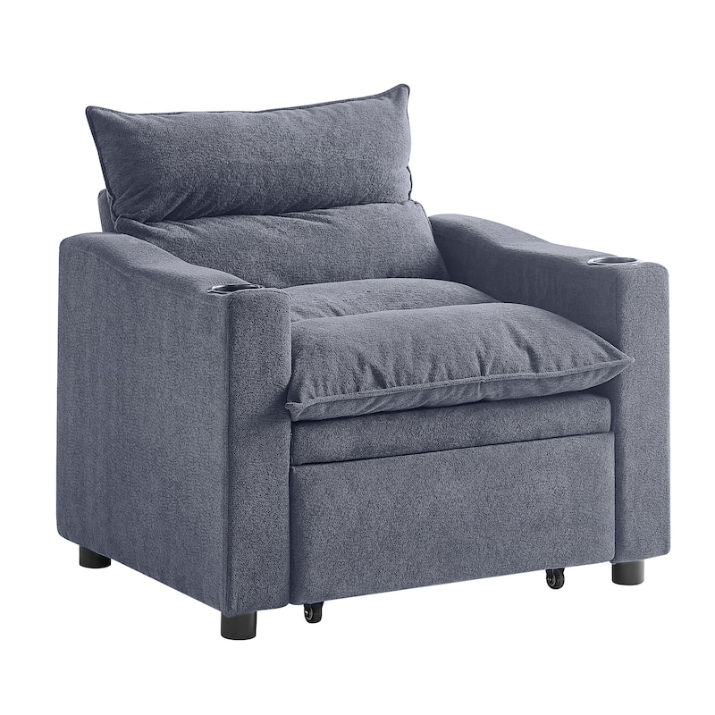 3-in-1 Convertible Sleeper Sofa Chair Bed, Sofa Chair with Adjustable Backrest, Pullout Sofa Bed with Cup Holder