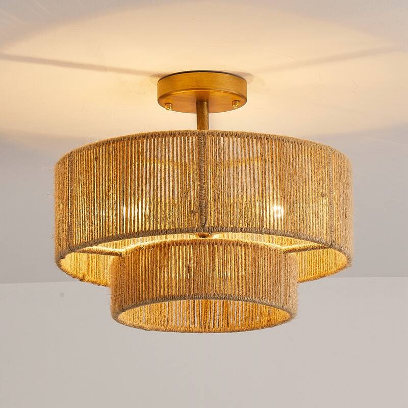 3-Light Coastal Jute Semi-Flush Mount Ceiling Light