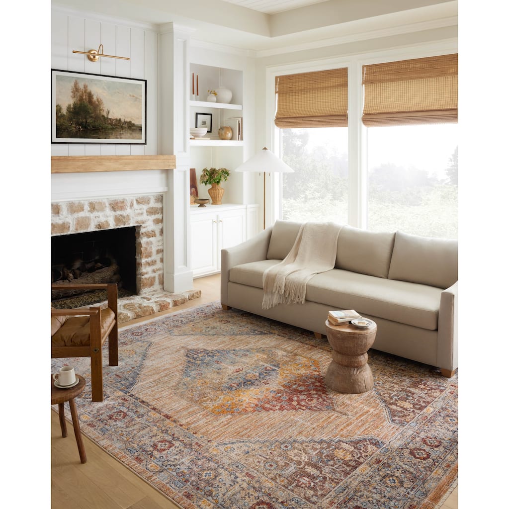 Alexander Home Anniki Distressed Sunset Medallion Area Rug with Micro Fringe