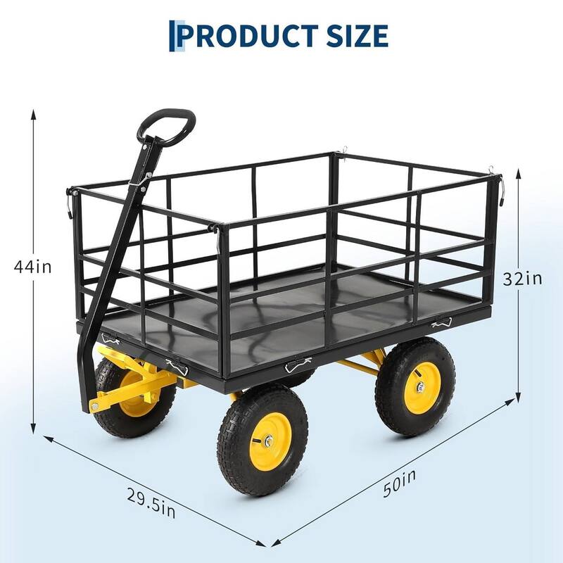 Heavy Duty 3-in-1 Yard Garden Wagon Cart with Removable Side Panels for Outdoor Lawn, Yard, 1500 LB Load