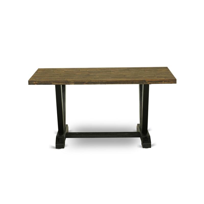 HomeStock 6-Piece Rectangle Distressed Jacobean Finish Solid Wood Top Dining Table with 1-Bench, 4-Chairs