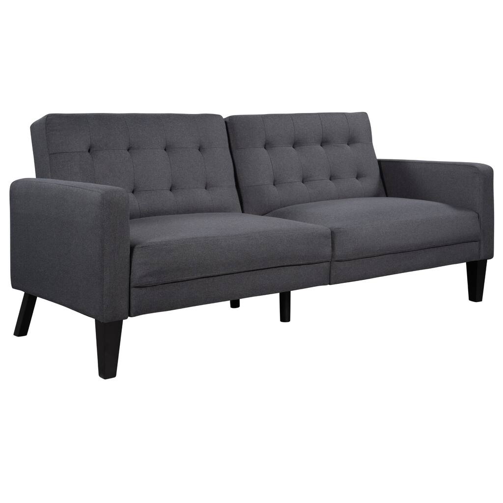 Futon with Push Back Mechanism and Tufted Details, Gray