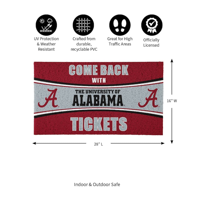 University of Alabama 28 in. x 16 in. PVC "Come Back With Tickets" Trapper Door Mat
