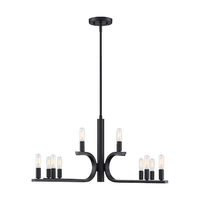 Skye 12-Light Matte Black Minimalist Tiered Candle Chandelier for Dining Rooms - 35.5