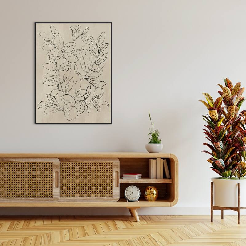 Outlined Leaves II by Asia Jensen Framed Canvas Wall Art Print - Sylvie Black