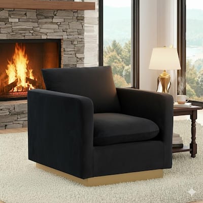 Nervo Single Seater Sofa Velvet Modern Accent Arm Chair with Gold Stainless Steel Square Base for Living Room & Bedroom - 32.67