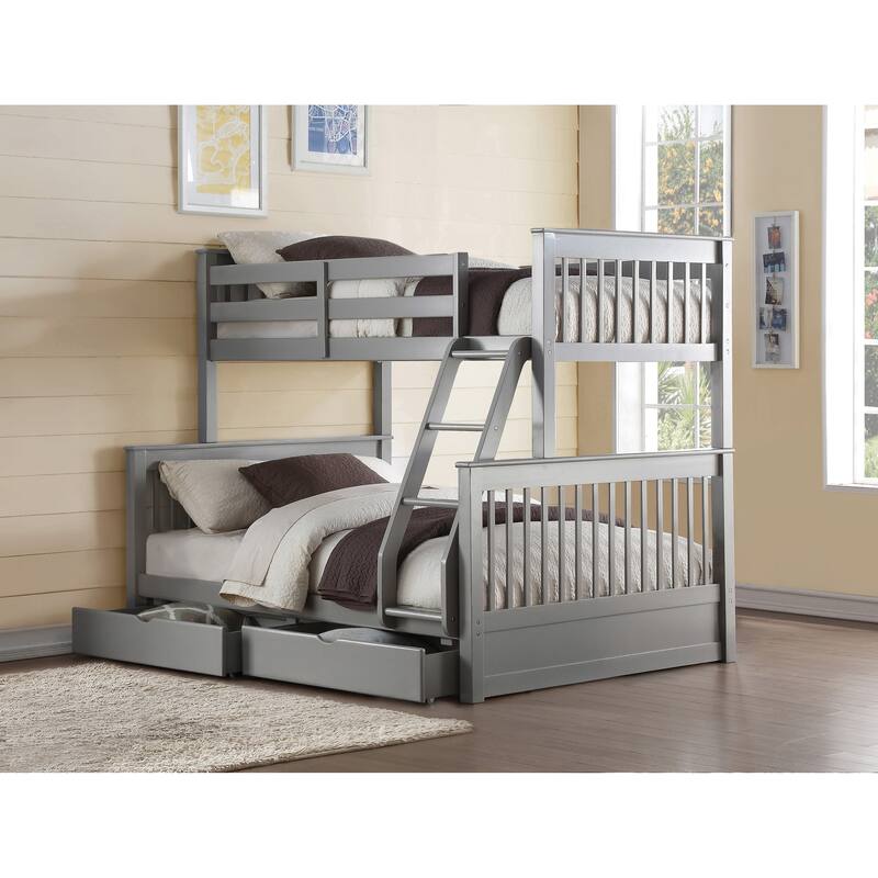 Jolis Grey Twin over Full 2-Drawer Bunk Bed