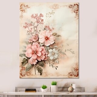 Designart "Blossoming Pink Rose Rustic Bouquet I" Rose Canvas Wall Art ...