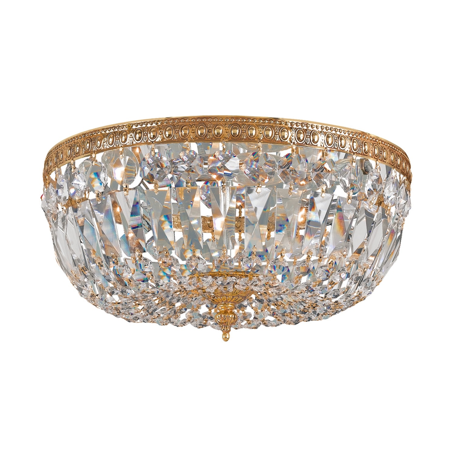 Crystorama 3 Light Clear Spectra Brass Ceiling Mount - 12'' W x 7'' H