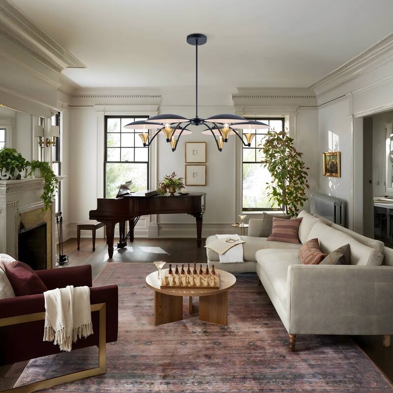 Starsky 6-Light Modern Unique Black&Gold Round Chandelier