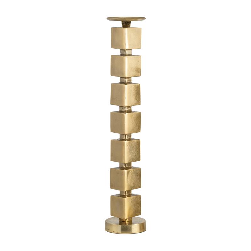 Metal Stacked Cubes Pillar Candle Holder - Gold, 24 in.