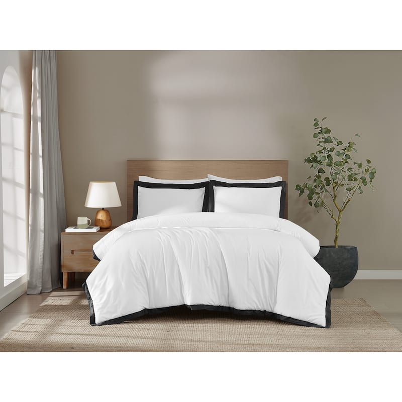 Brooklyn Loom Cotton Hotel Border 3 Piece Comforter Set - King - White/Black