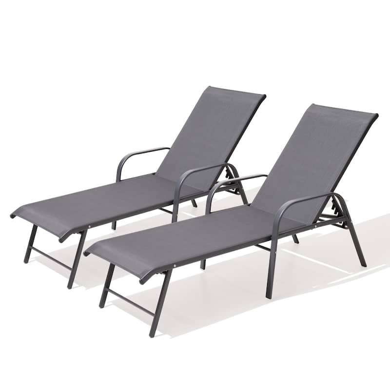 Pellebant 2/4PCS Outdoor Lounge Chair Aluminum with Adjustable Backrest - Grey-Setof2