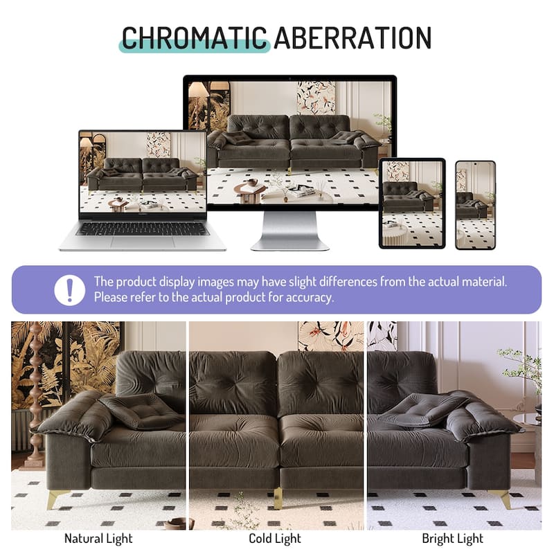 104.7" Modern Sectional Sofa with Tufted Design, Removable Armrests, Metal Legs & 2 Pillows, Chenille Upholstered Couch
