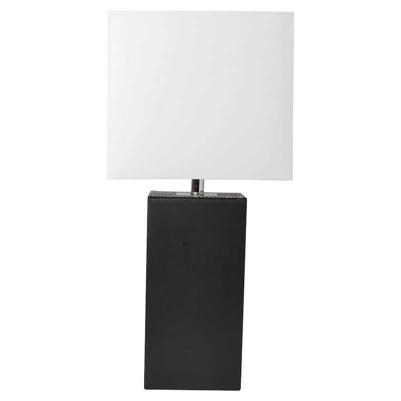 Modern Leather Table Lamp with USB and White Fabric Shade