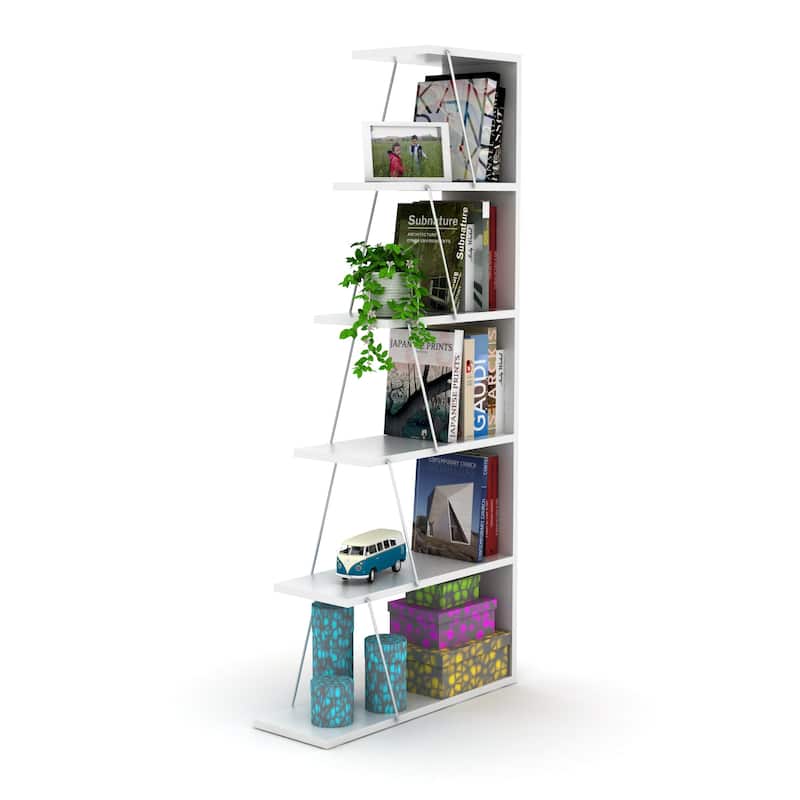 Furnish Home Store Modern 5 Tier Ladder Bookshelf Organizers, Narrow