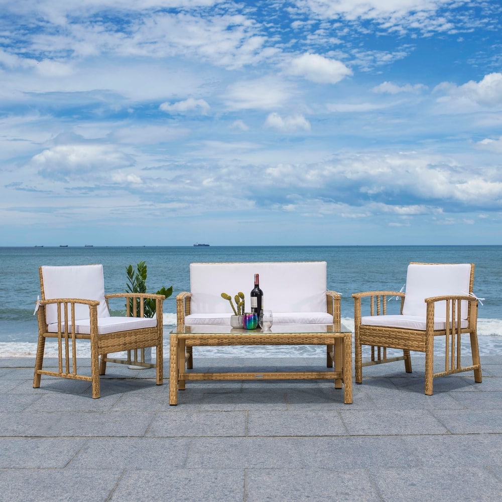 SAFAVIEH Outdoor Jeta 4-Piece Wicker Living Set - 43W x 31D x 26H