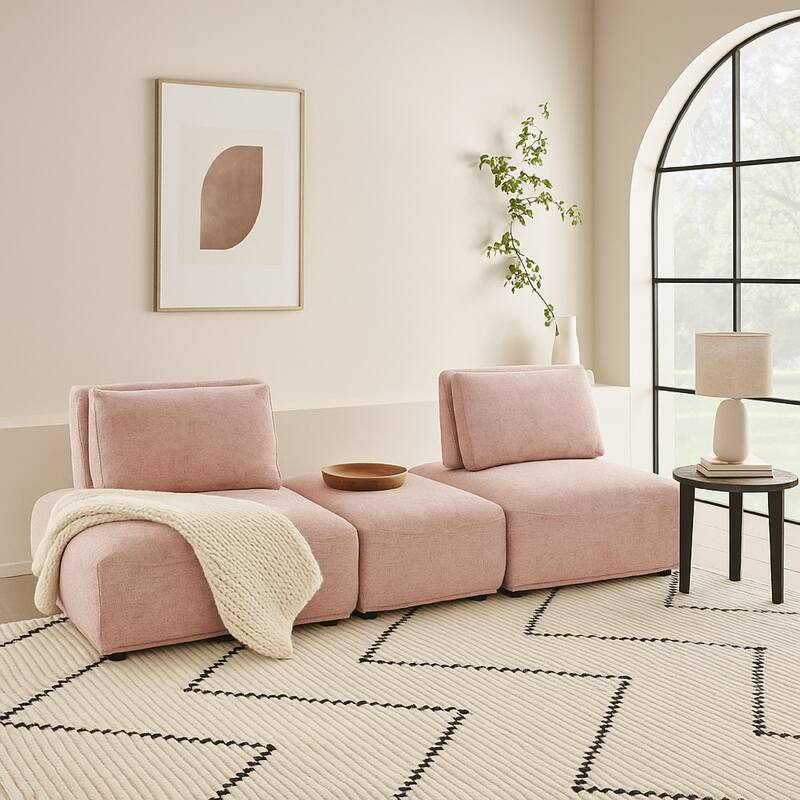 Stavan Modular Curved 2 Seater Sofa, Ottoman Pink, Adjustable Back