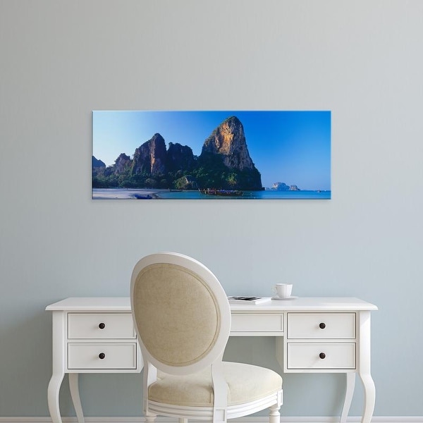 Easy Art Prints Panoramic Image 'Cliff on the beach, Railay Beach, Krabi, Krabi Province, Thailand' Premium Canvas Art