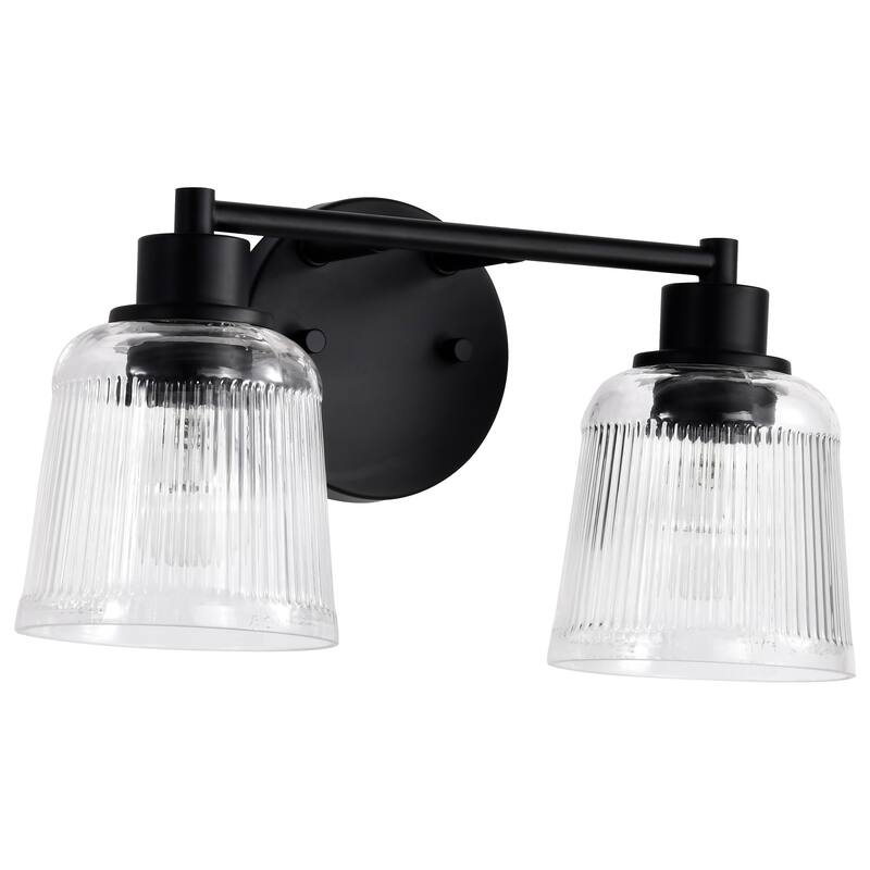 Grayson 2 Light Vanity Matte Black Finish Clear Ribbed Glass - Matte Black