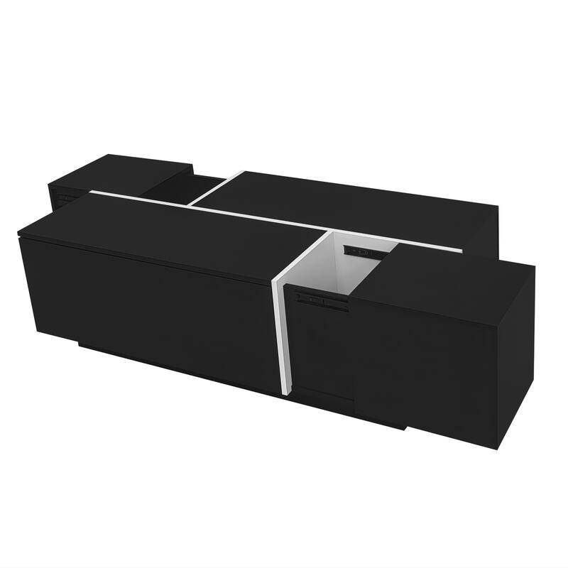 Extendable Coffee Table with Hidden Storage Compartments and 2 Drawers, Multi-Functional Center Table with High-Gloss Finish