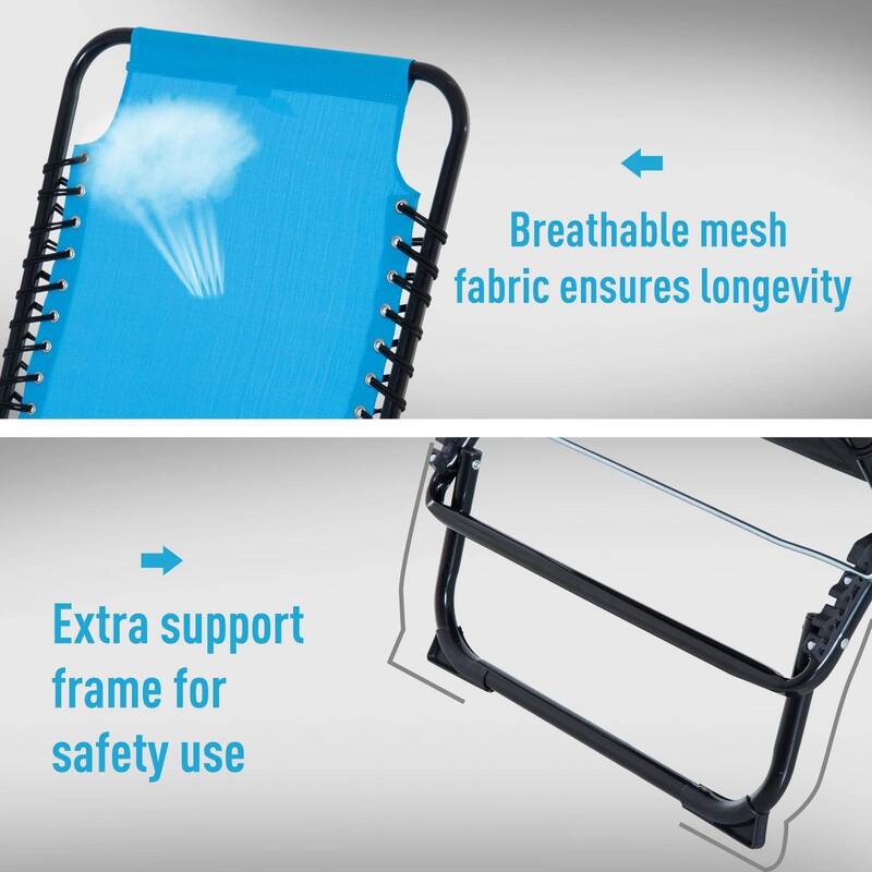 Foldable Chaise Lounge,4-Pos Recline,Trifold Portable,Breathable Mesh